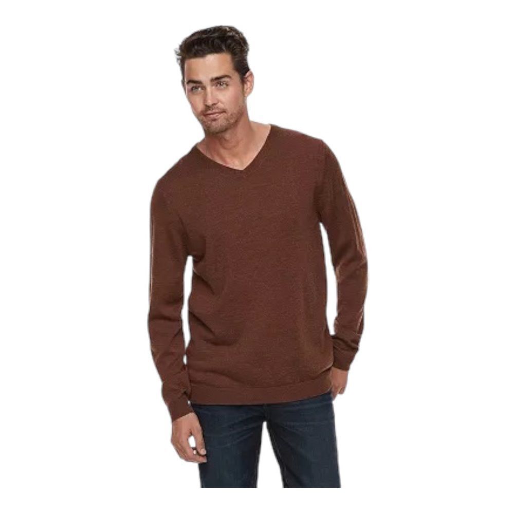 Men’s Apt. 9 Brown Slim Fit Merino Wool Blend V Neck Sweater | XL